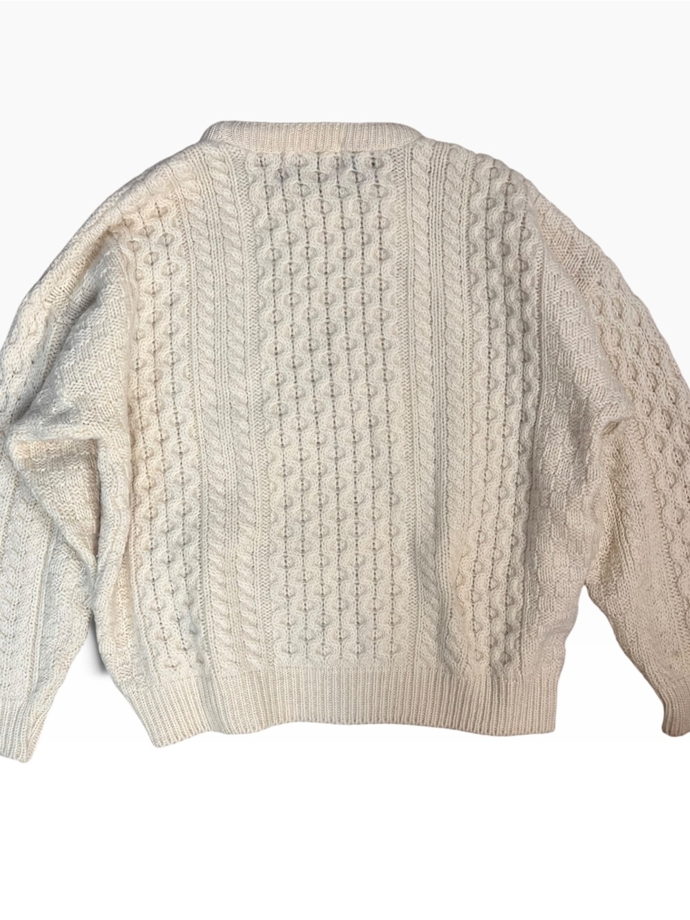 Irish Oiled Wool Fisherman Sweater Mens Large Cable Knit Cream Classic Timeless